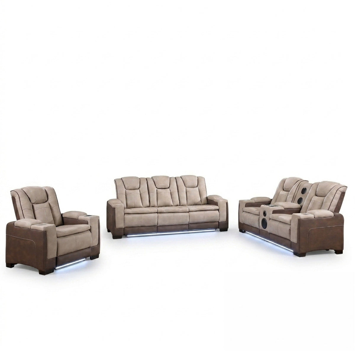 Brown Vegan Leather Power Reclining 3-Piece Living Room Set