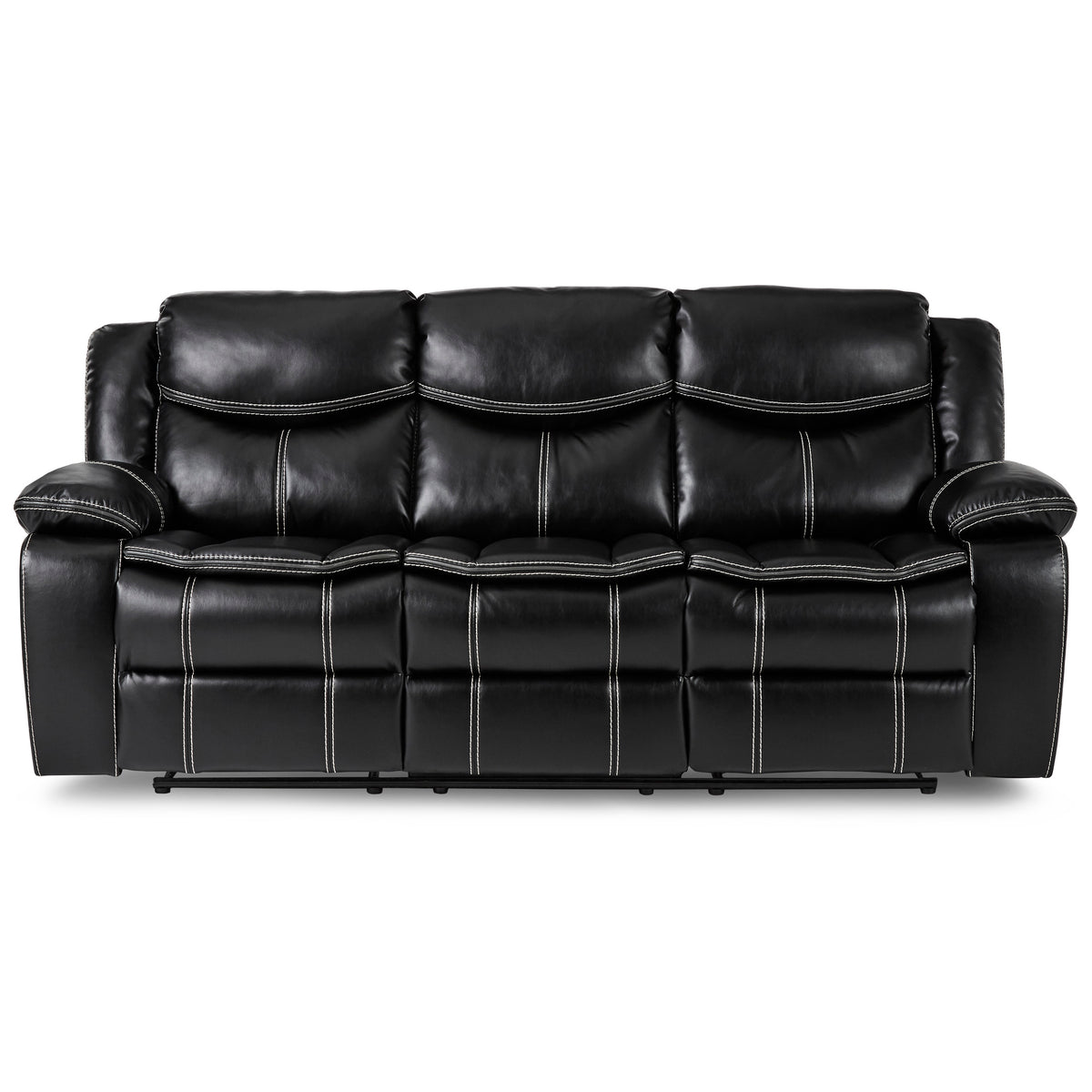 Black Vegan Leather Reclining Sofa, 87.5 in Wide