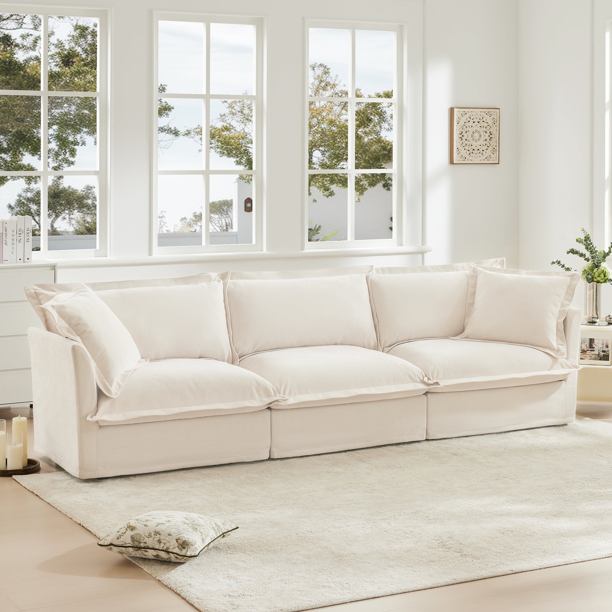 Fluffy 3-Seat Modular Sofa in Chenille Cream #OttOnly_0 #Fabric_Chenille Cream