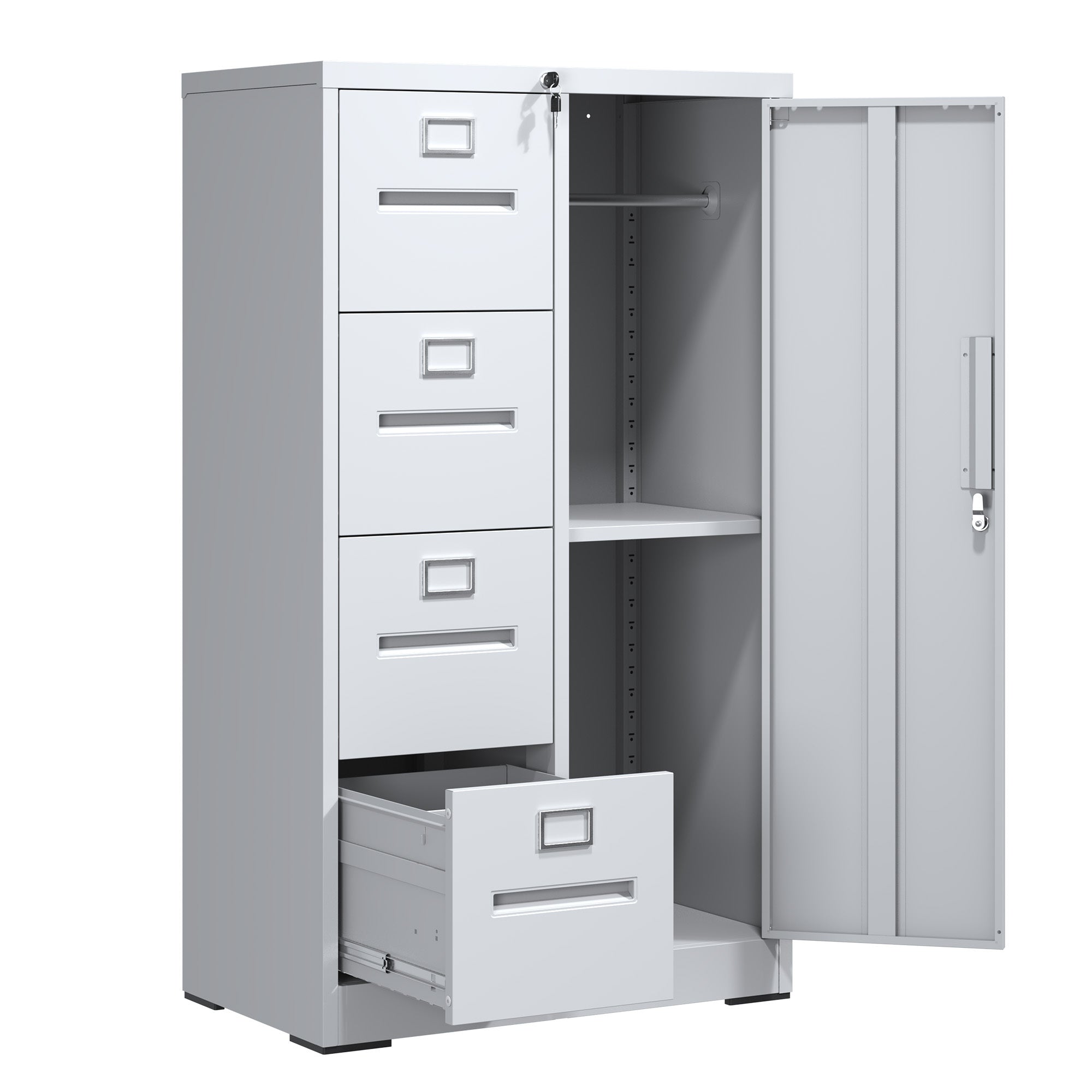 Vertical File Cabinet with Drawers and Doors, 17.7 in, White, 29.92 in Deep