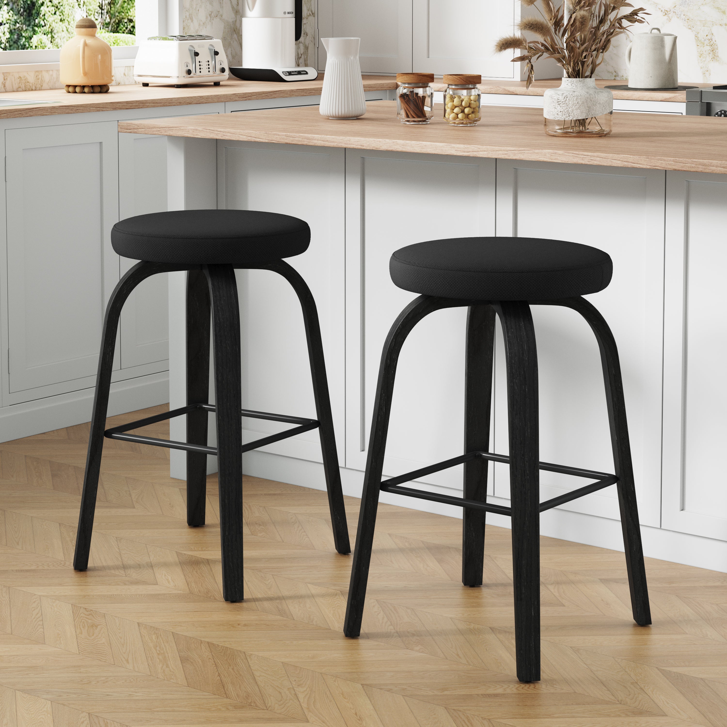 Swivel Bar Stools Set of 2, Black, Backless 30 in