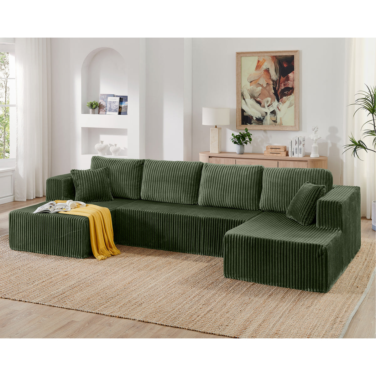 Green U-Shaped Modular Sectional Couch, No Assembly