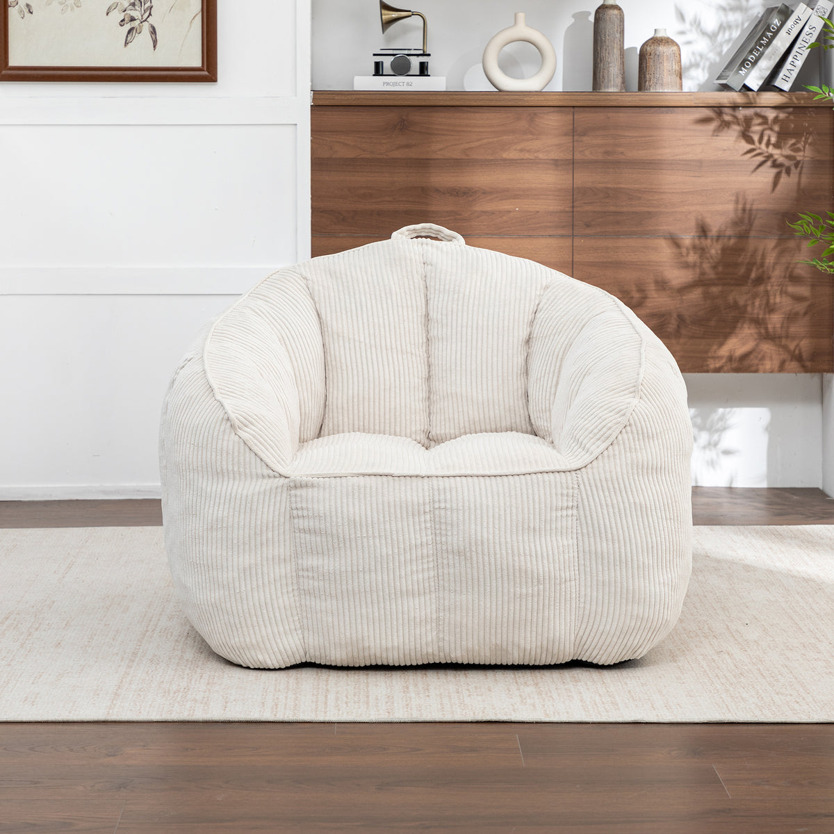 Beige Corduroy Bean Bag Chair