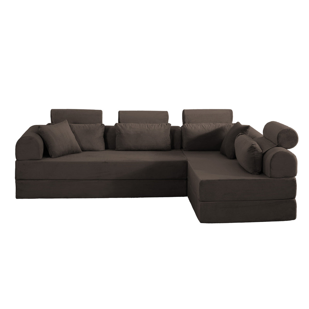 Brown Corduroy L-Shaped Modular Sleeper Sectional, 106.3 in Wide