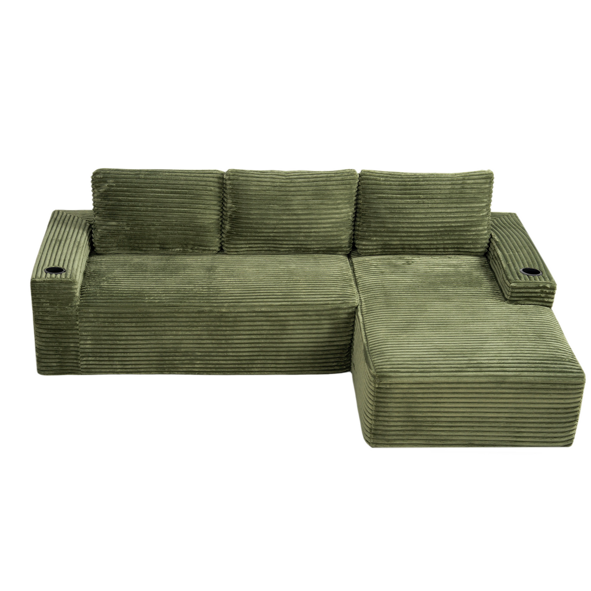 Green Corduroy L-Shaped Modular Sectional, 104.3 in Wide, Right-Facing