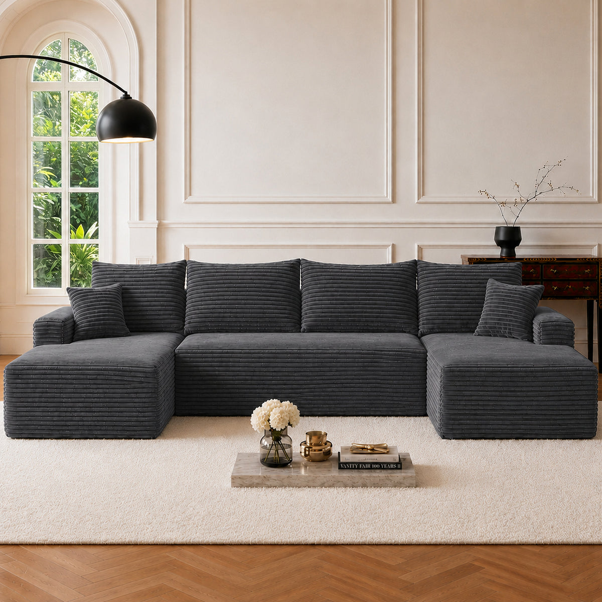 Gray U-Shaped Modular Sectional with Chaise, No Cup Holders