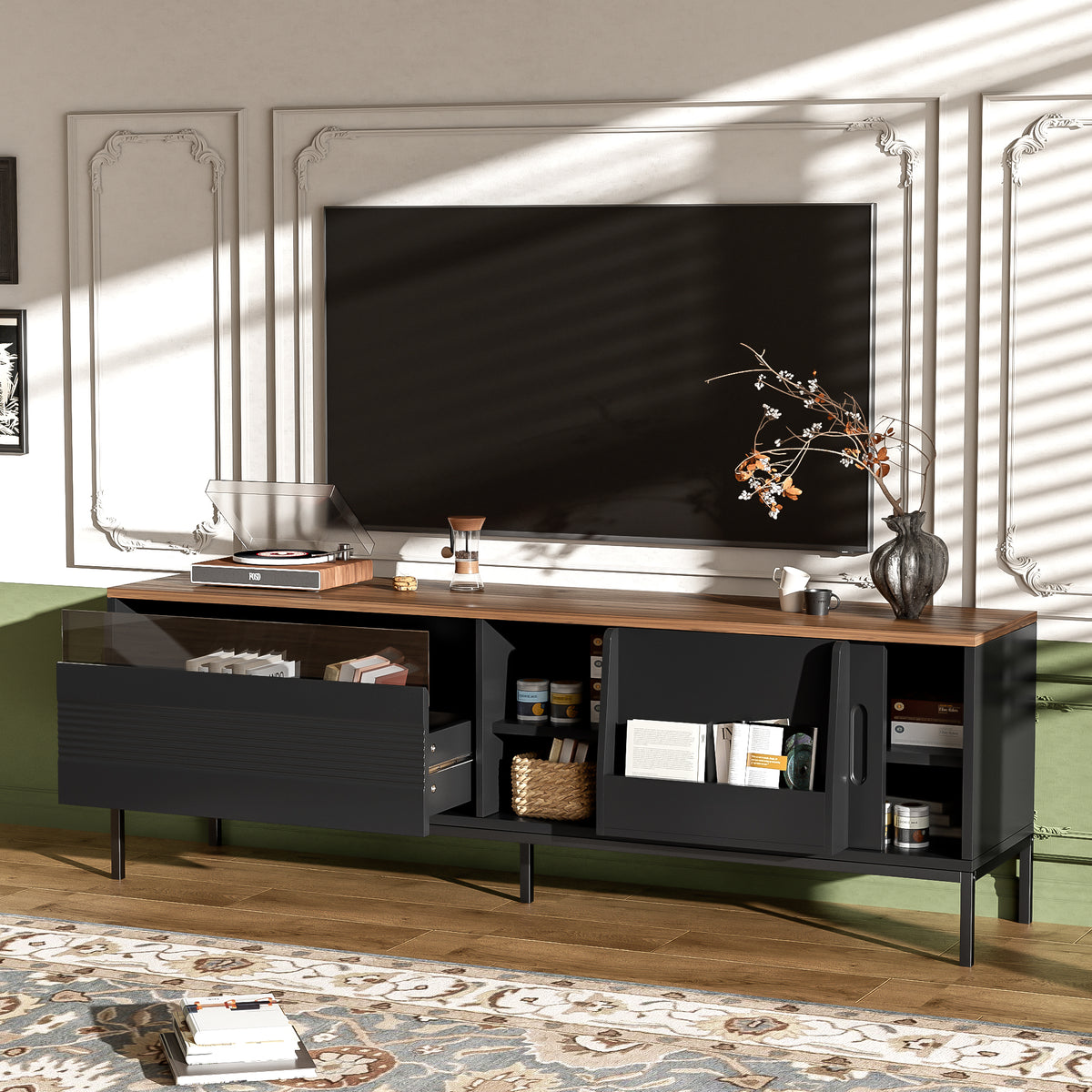 Black TV Stand for TVs up to 75 in, 70.9 in Wide