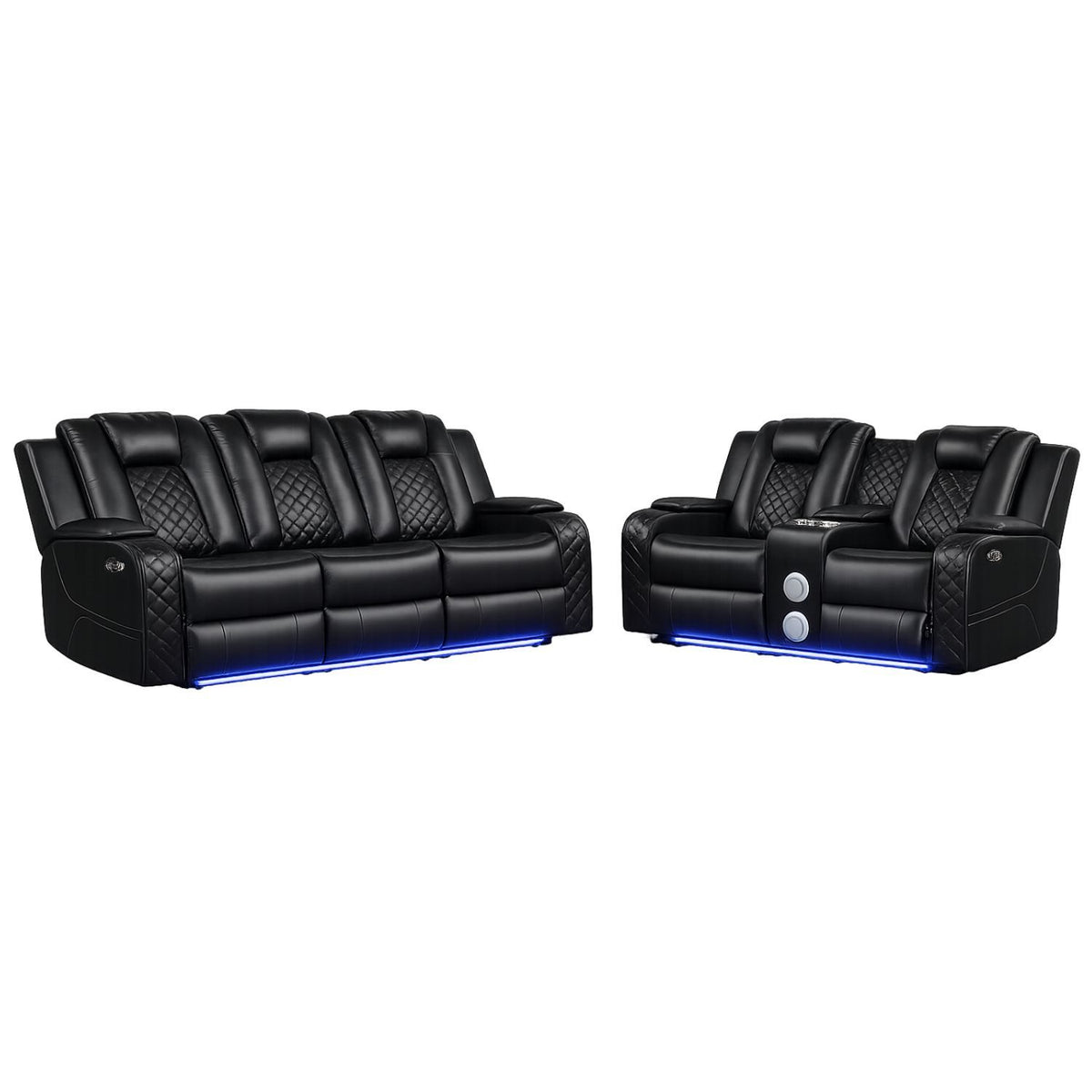 Black Vegan Leather Power Reclining Sofa and Loveseat Set
