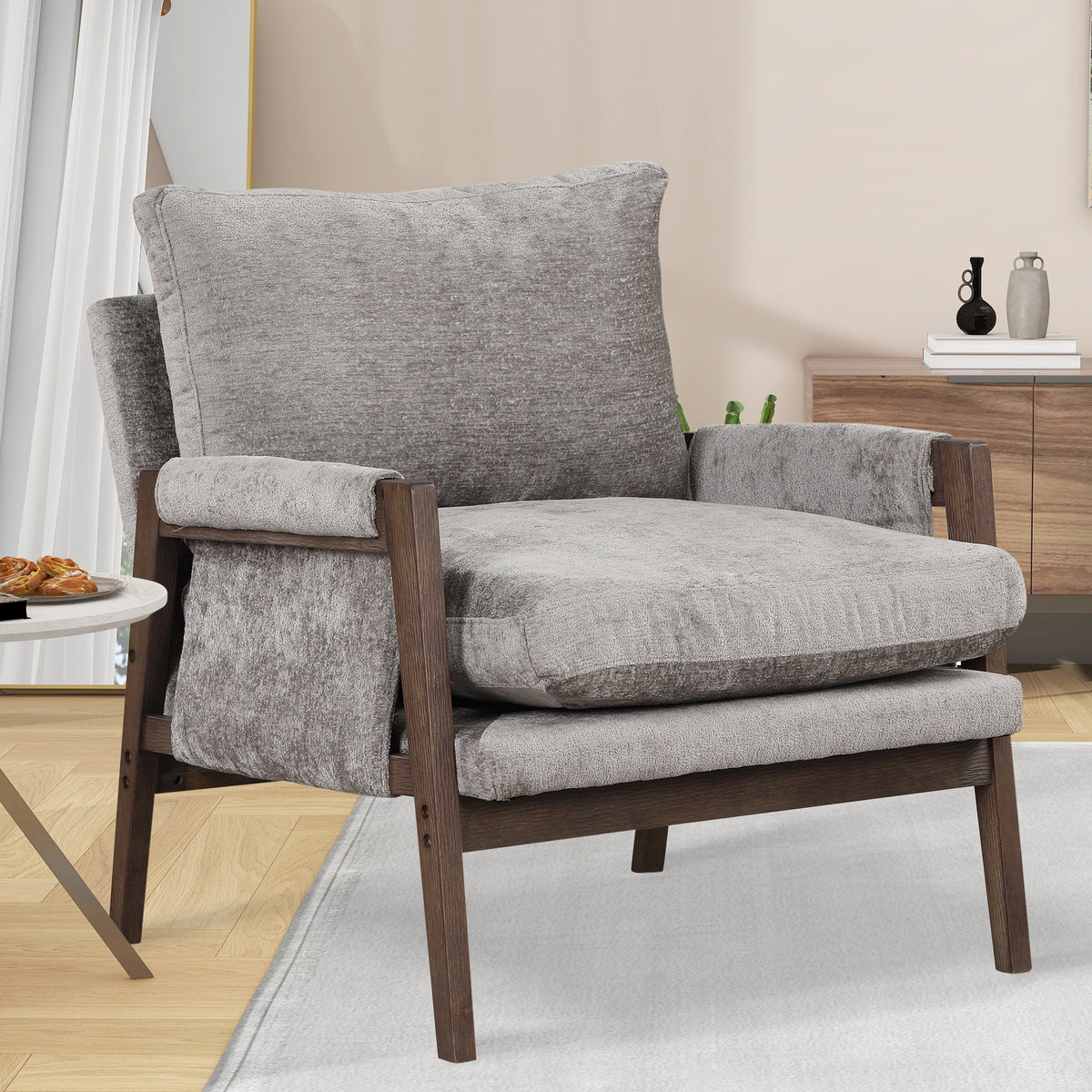 Gray Velvet Accent Chair, 30.2 in Wide