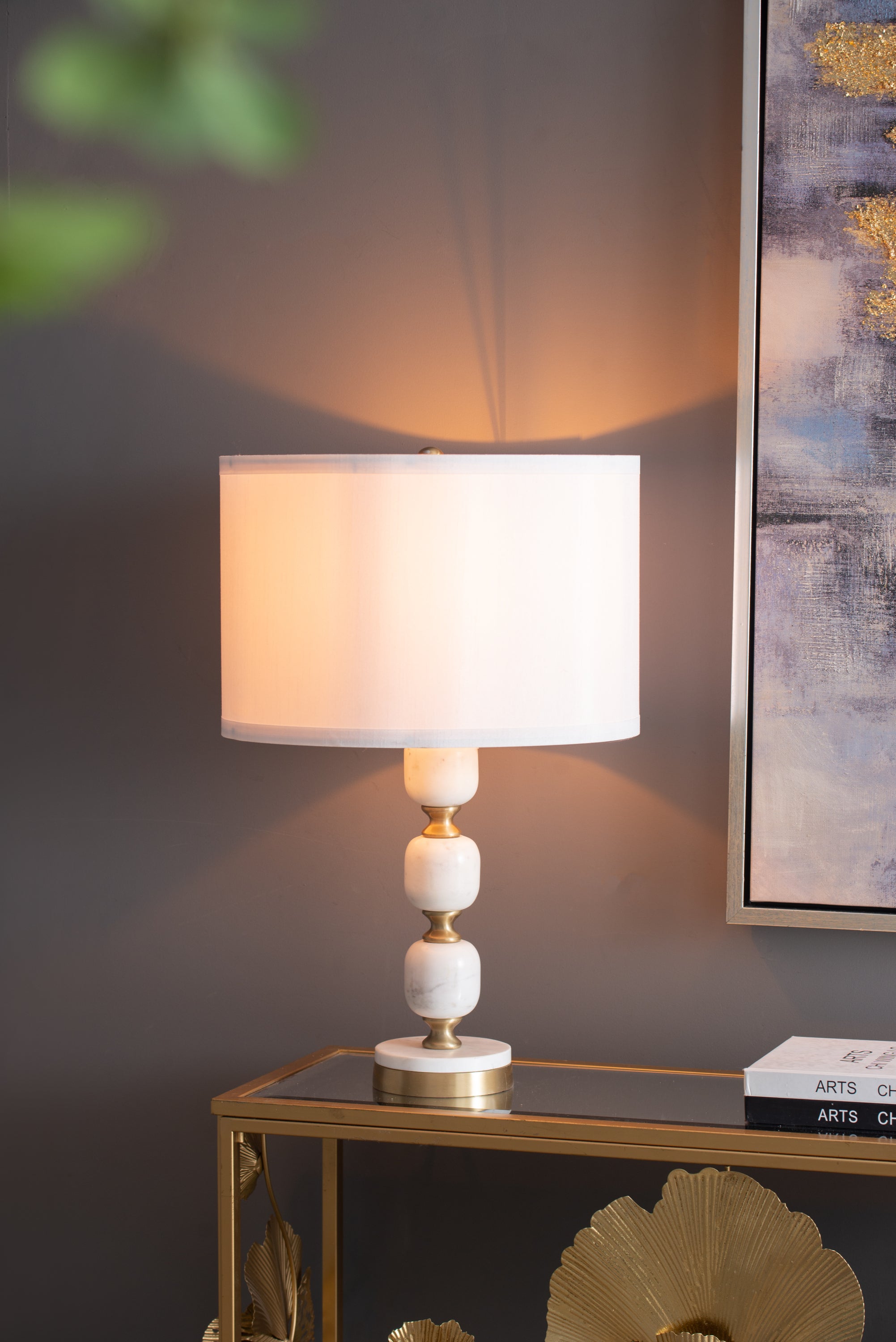 Table Lamp with Marble Base in White