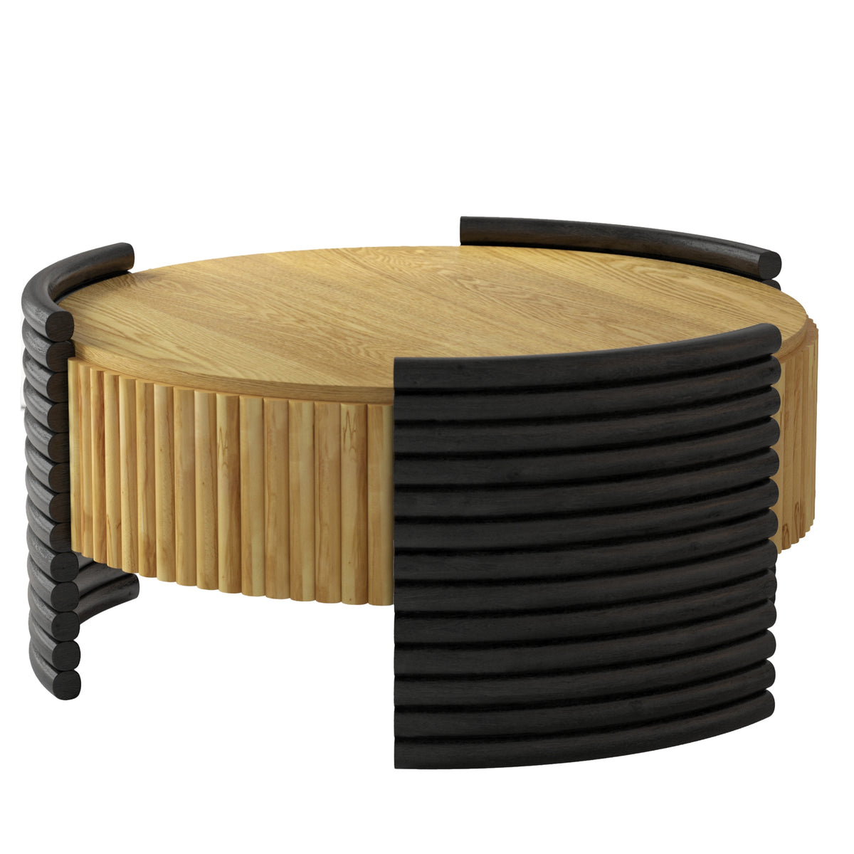 Natural Round Coffee Table with Storage, 31.5 in