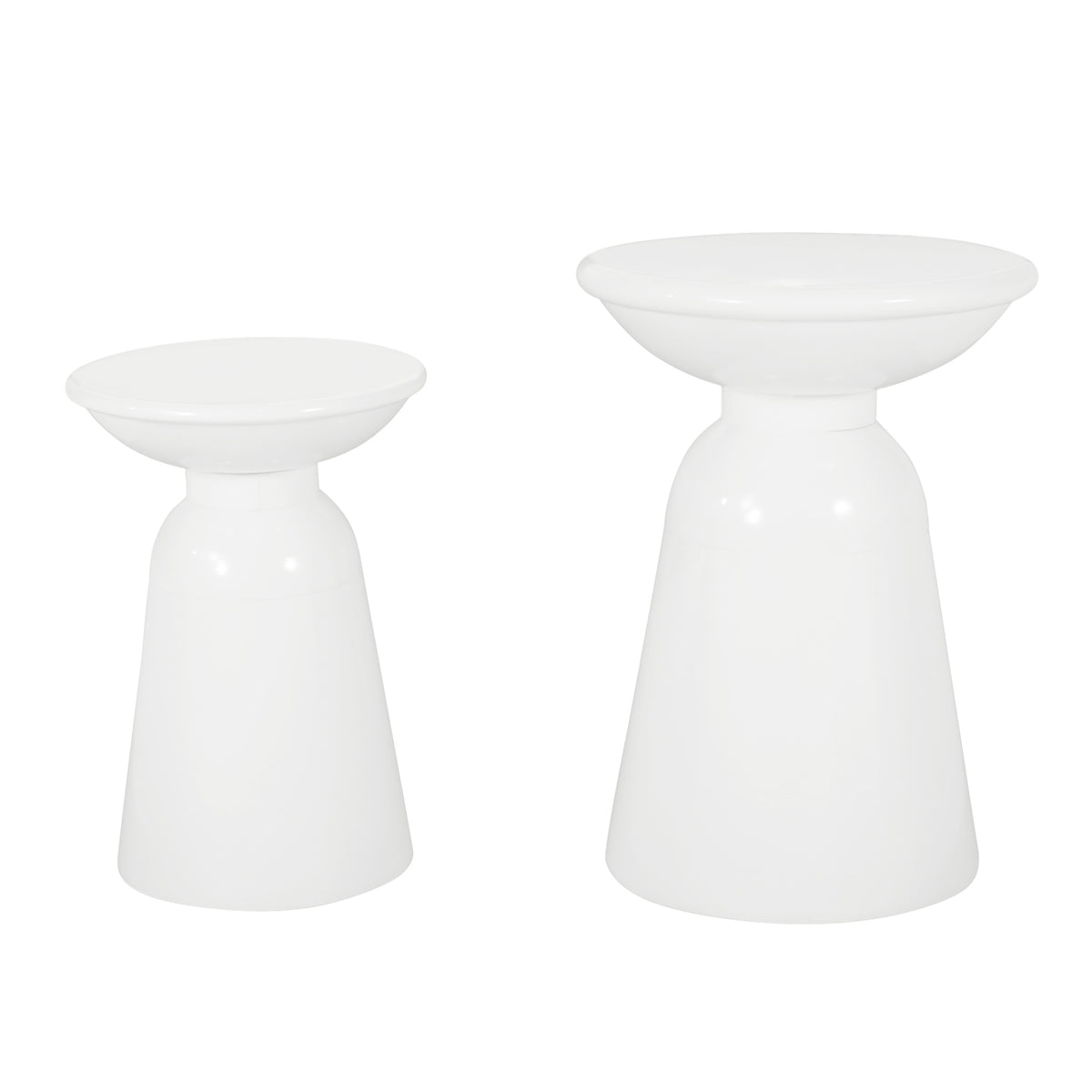 White Metal Outdoor Side Table, Set of 2