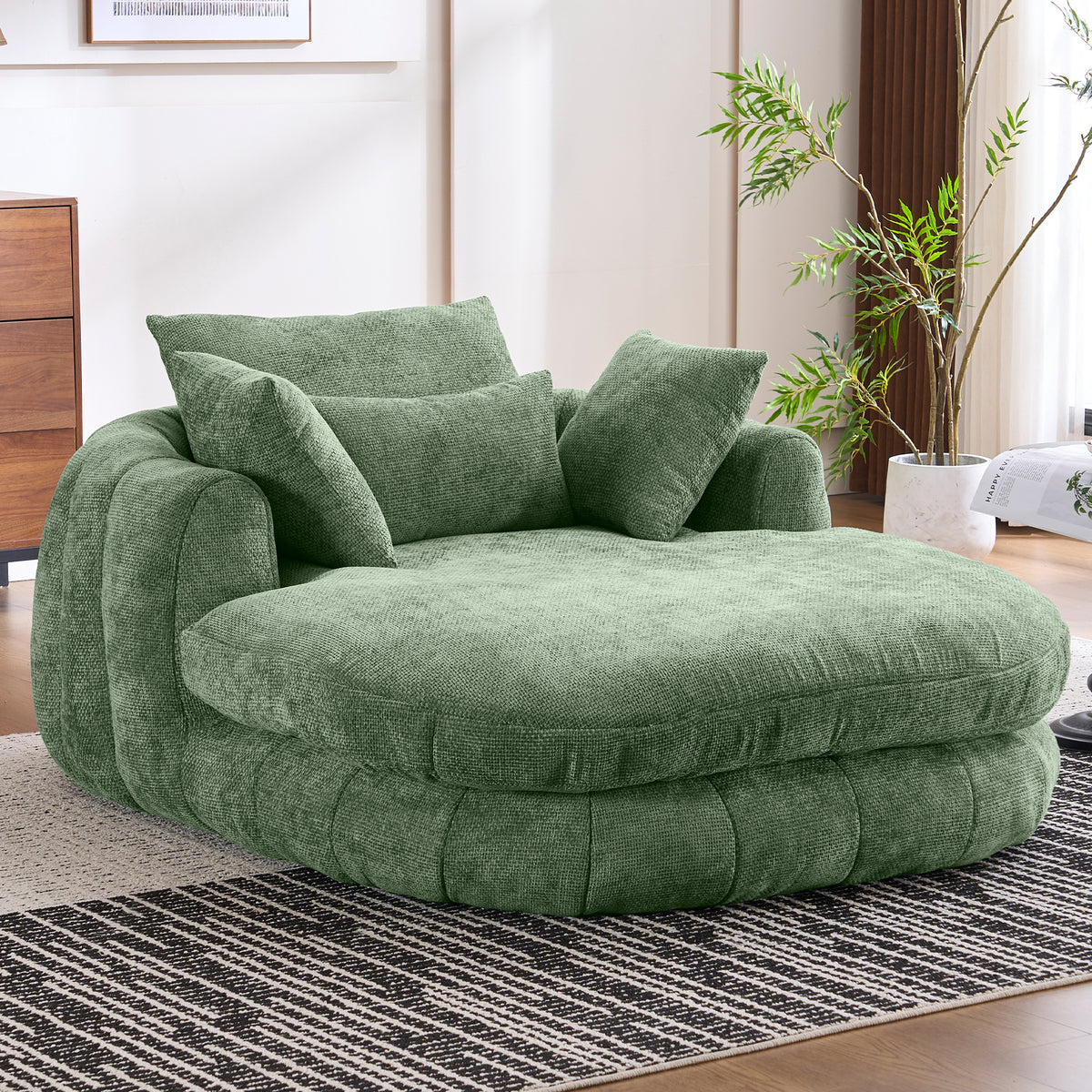 Green Chenille Chaise Lounge Chair