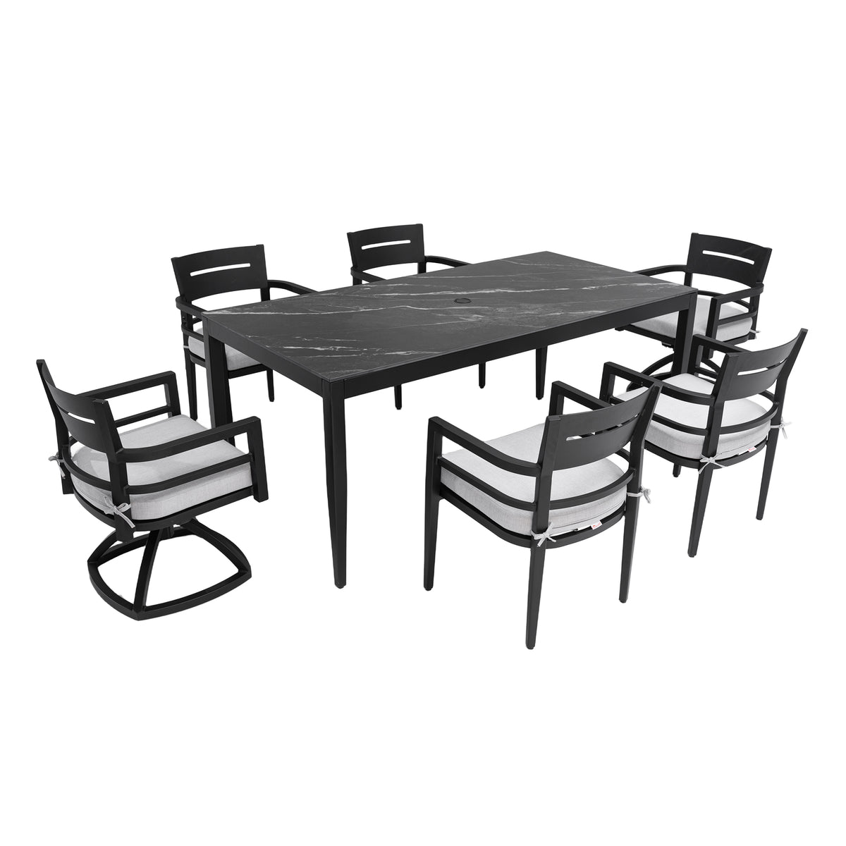 Black Aluminum 7-Piece Patio Dining Set for 6 with Cushions, Sintered Stone Top