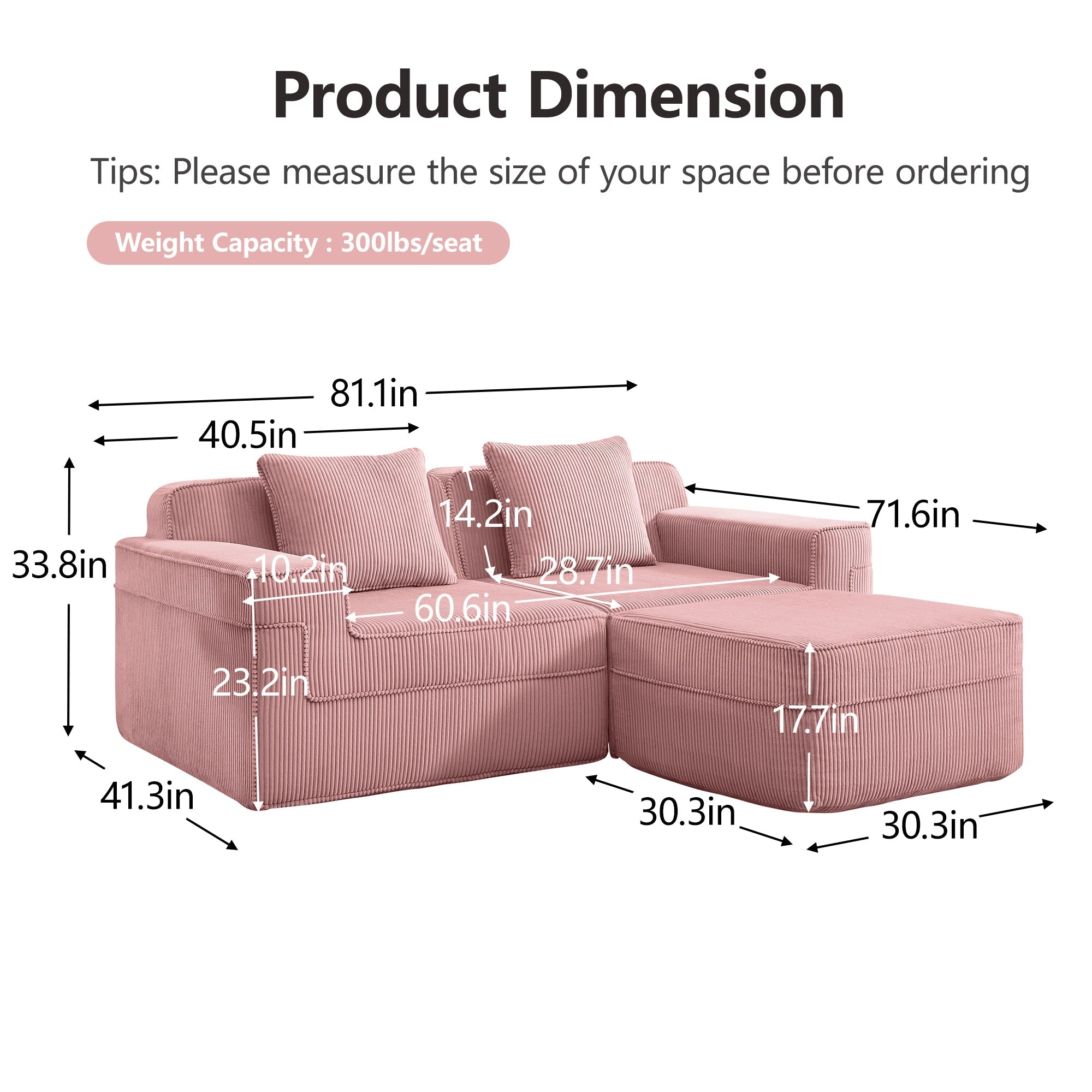 Hudson 2-Seat Boneless Couch in Pink #OttOnly_1 #Color_Pink