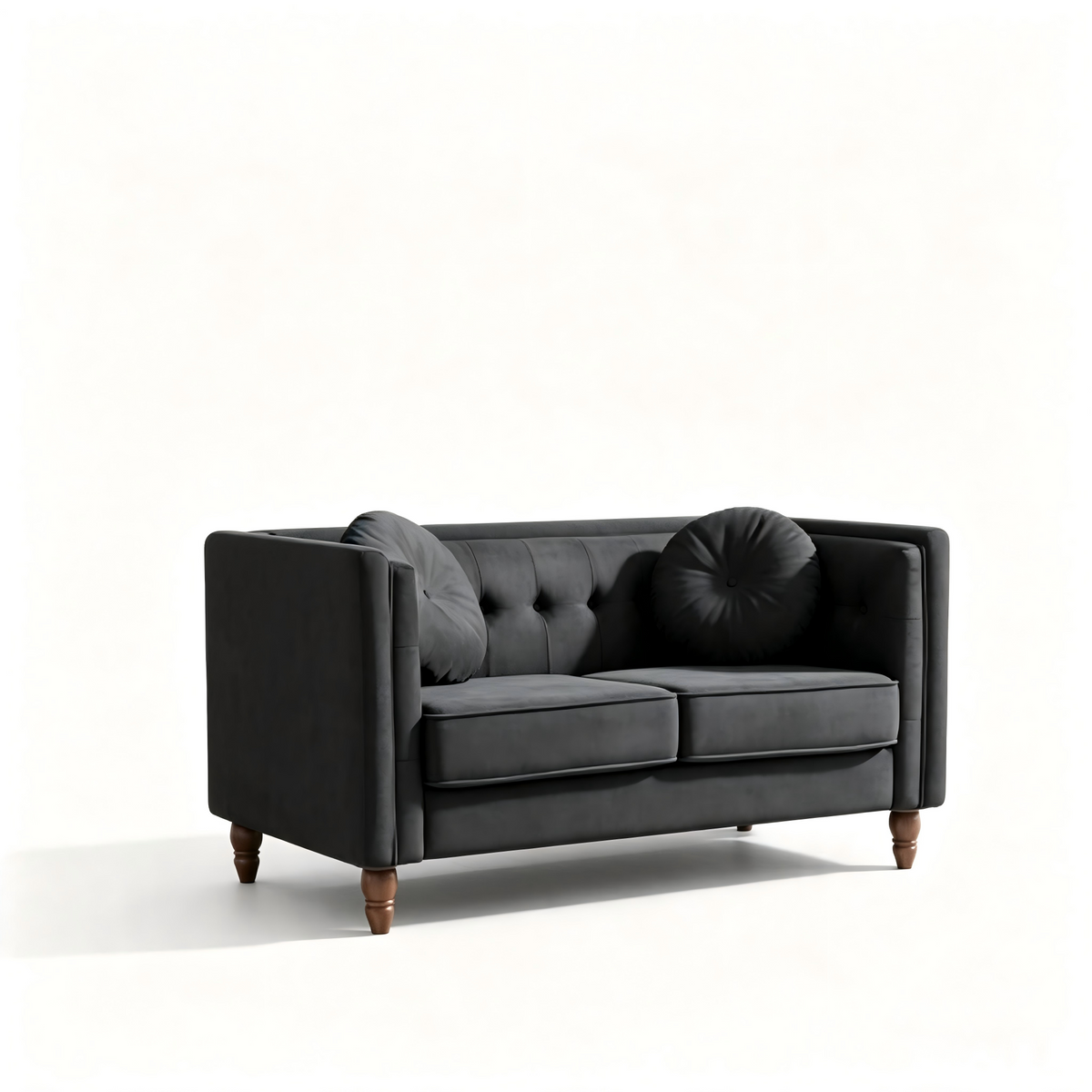 Black Velvet 2-Seat Chesterfield Sofa, 58.3 in Wide
