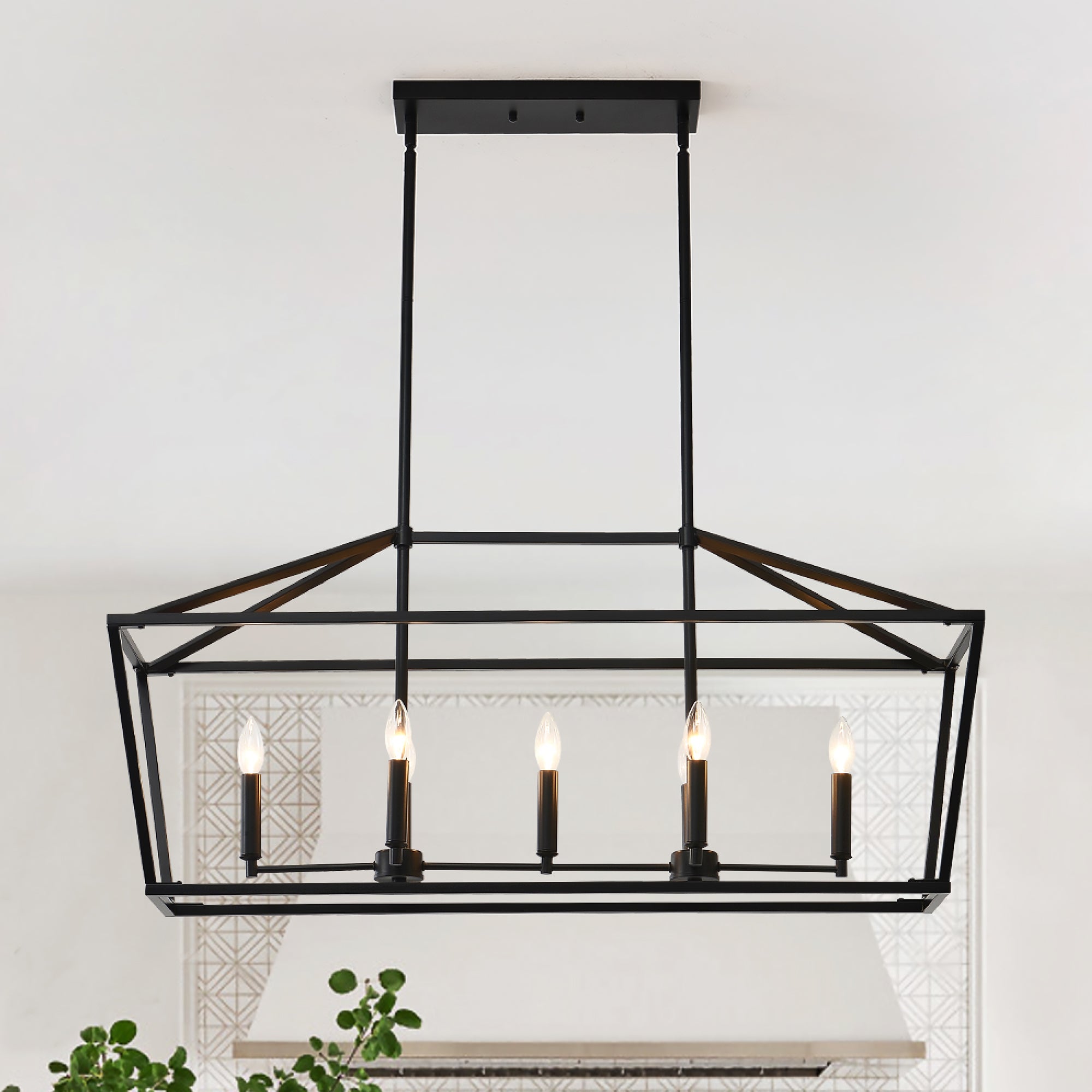 Linear Chandelier, 7-Light Industrial Metal, Matte Black