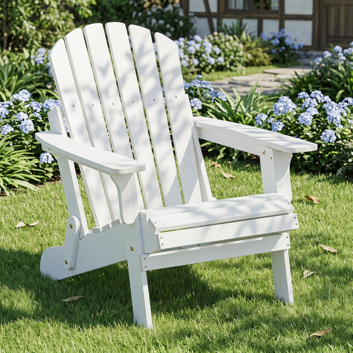 White Solid Wood Folding Adirondack Chair, 33 in Tall