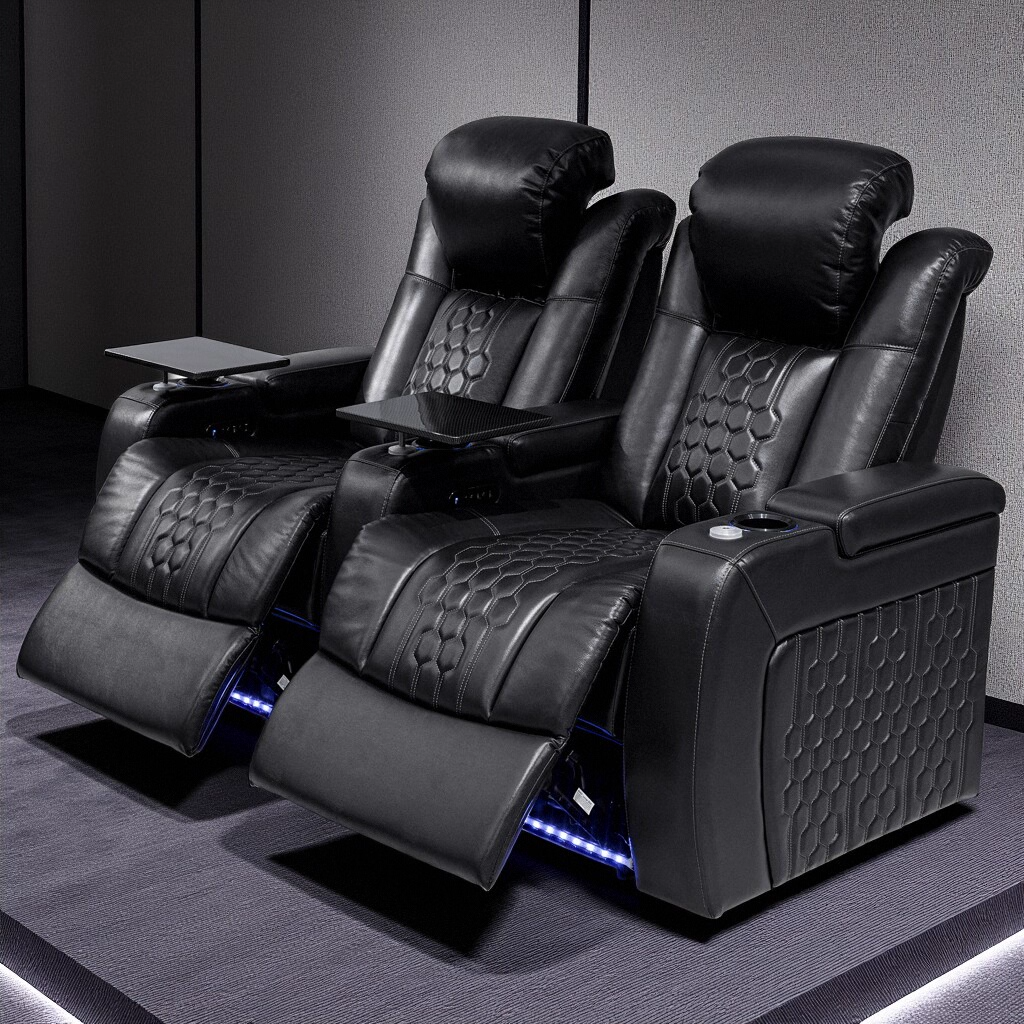 Black Top Grain Leather Power Reclining Sofa, 68.9 in Wide