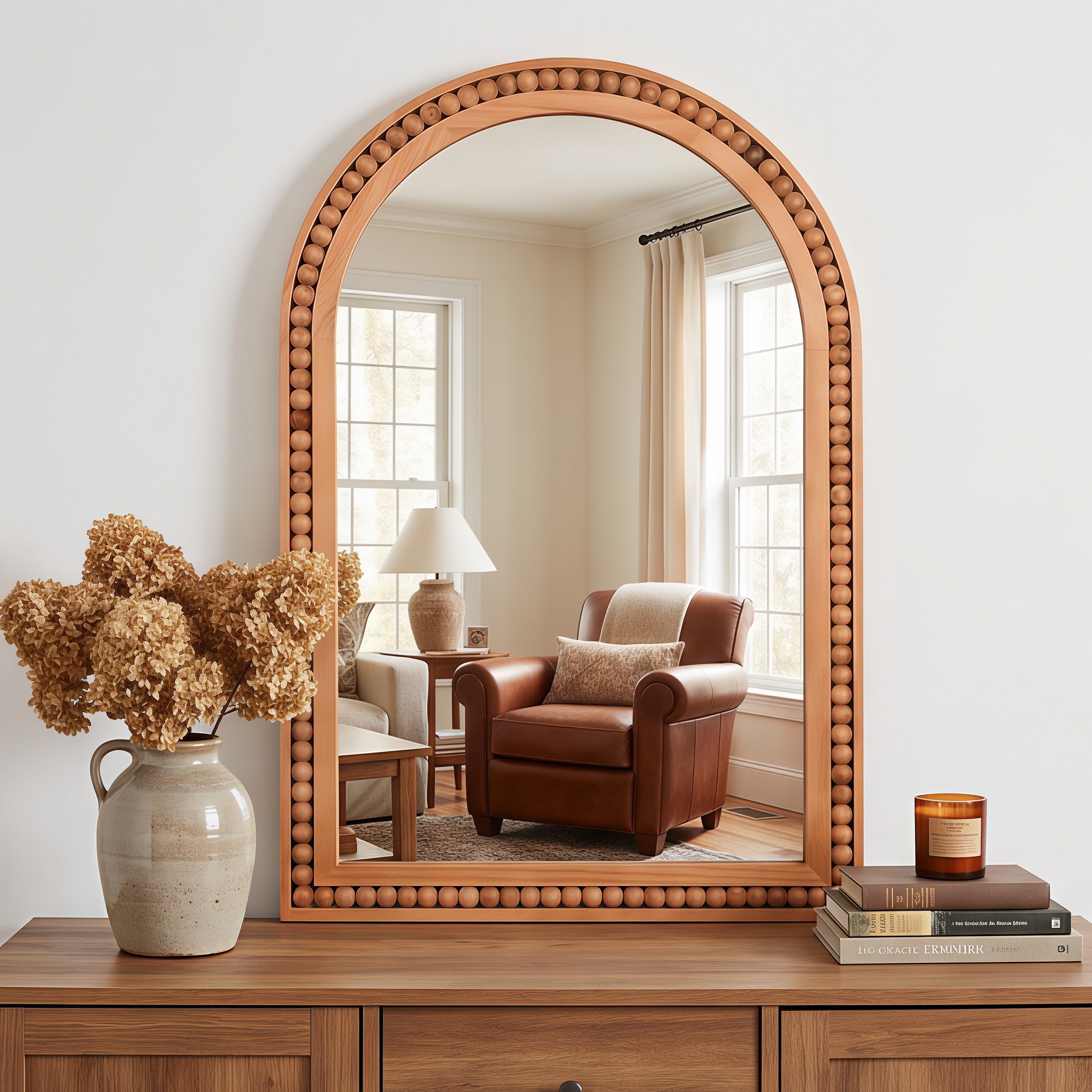20x30 Beaded Arch Mirror, Solid Wood Frame