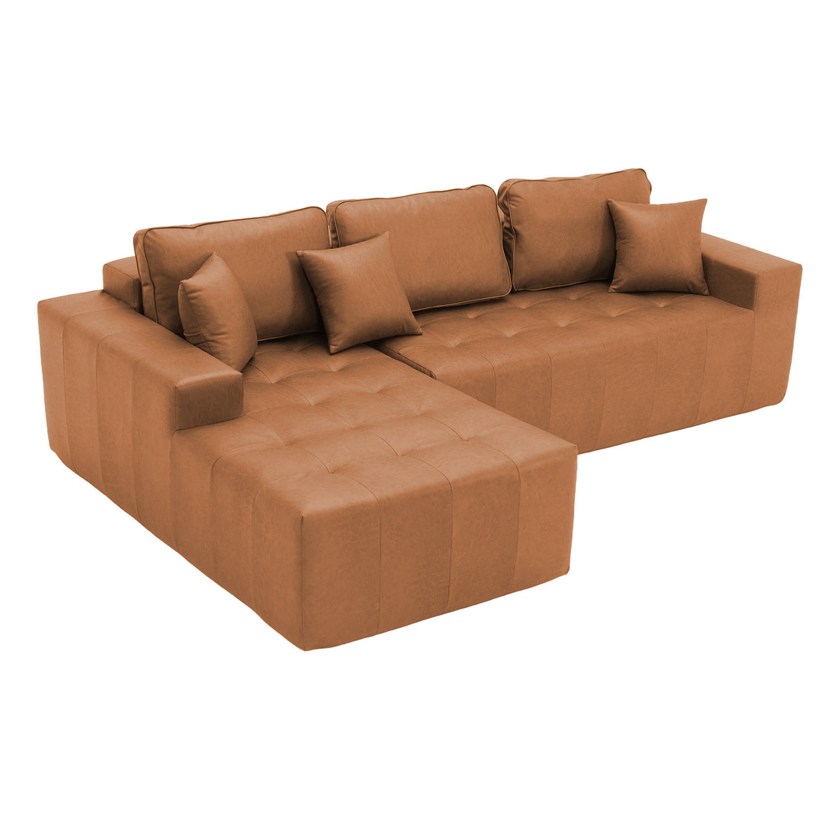 Light Brown Vegan Leather L-Shaped Sleeper Sectional, Left-Facing