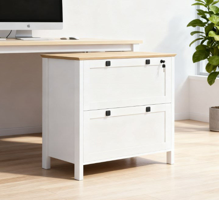 Lateral File Cabinet with Lock, 31.1 in, White