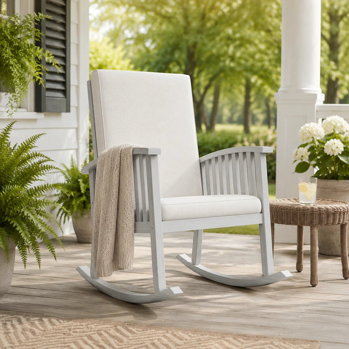 Ivory Solid Wood Outdoor Rocking Chair
