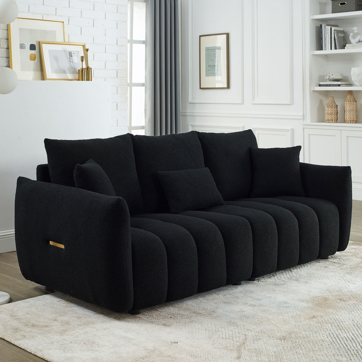 Black Sherpa 3-Seat Couch, 81 in Wide