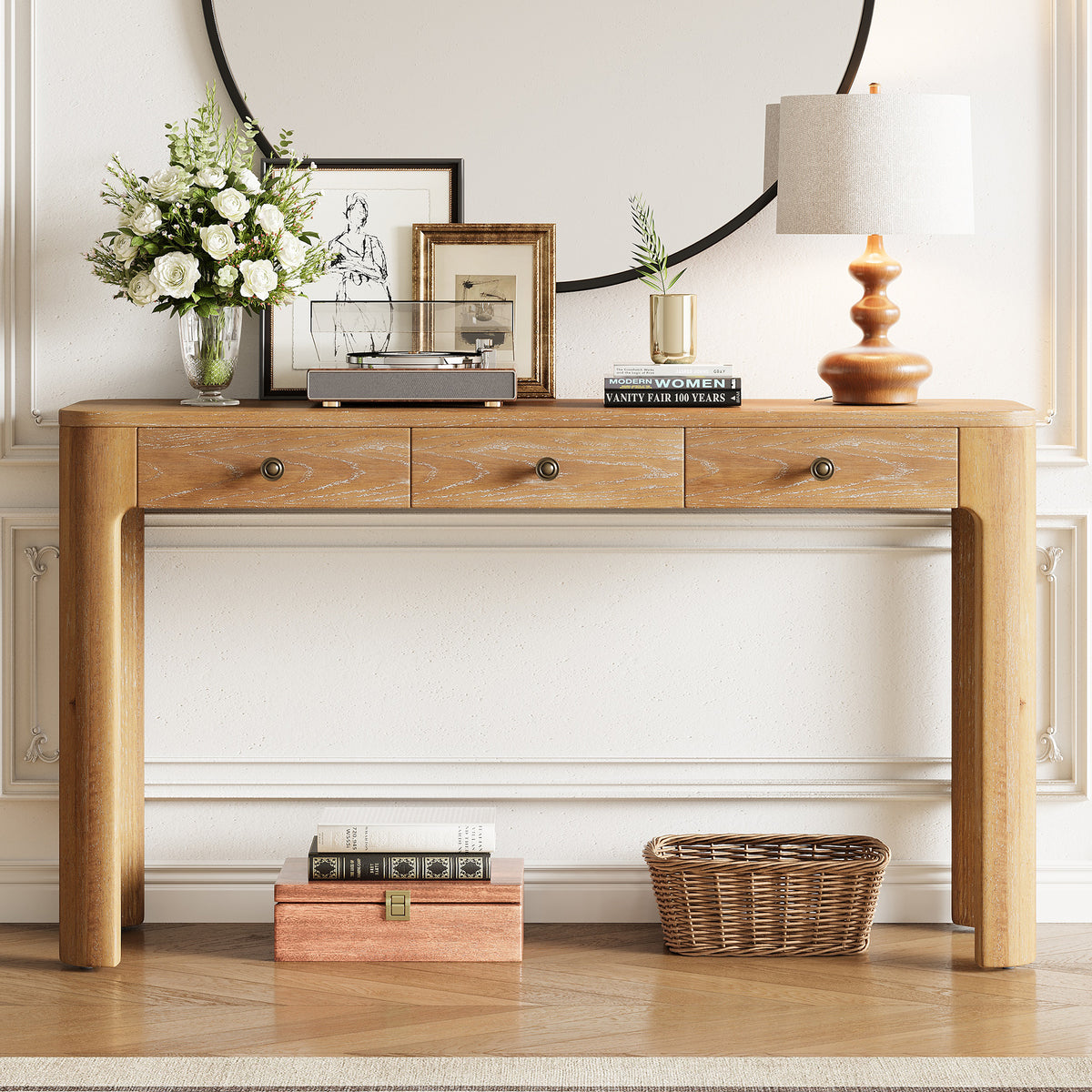 Natural Entryway Console Table with Storage, 52 in Wide