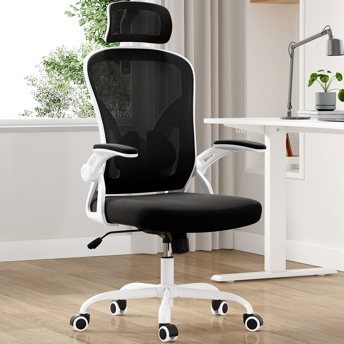 Lumbar Support Ergonomic Office Chair, 23.4 in, Black, Nylon Mesh