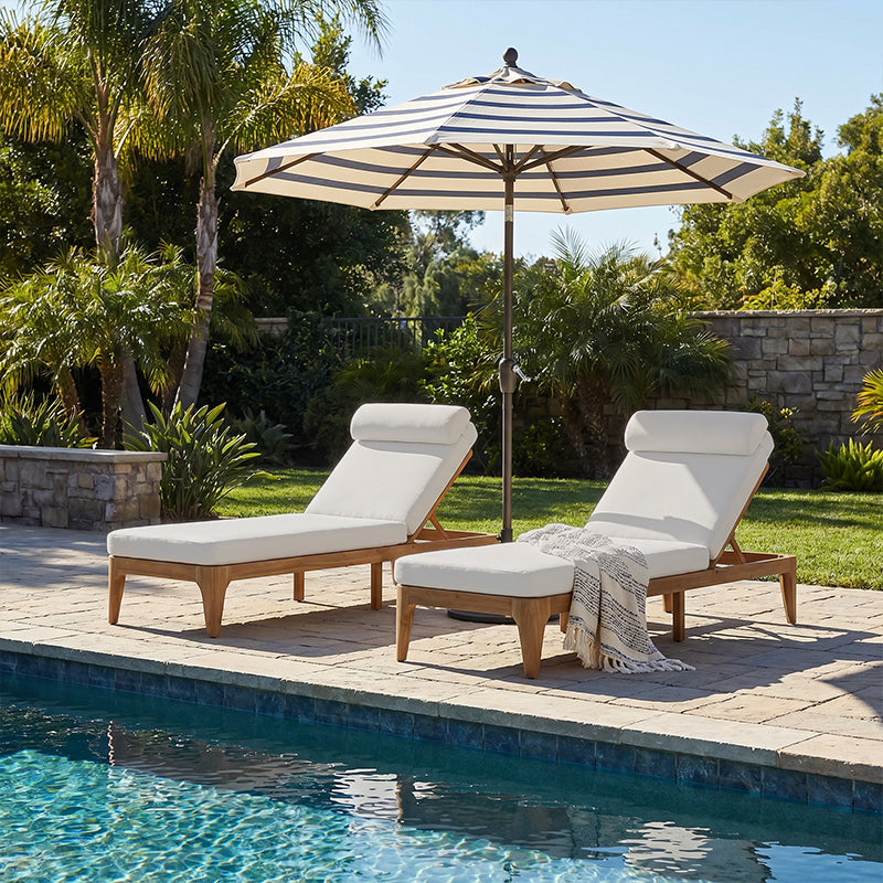 Solid Wood Adjustable Outdoor Chaise Lounge with Beige Cushions, Set of 2