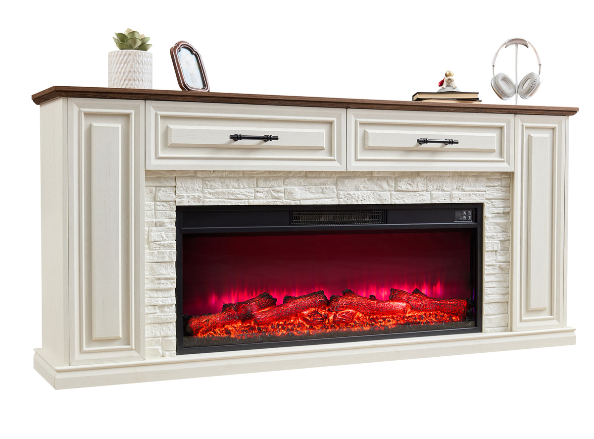 White Fireplace TV Stand for TVs up to 80 in, 70.1 in Wide