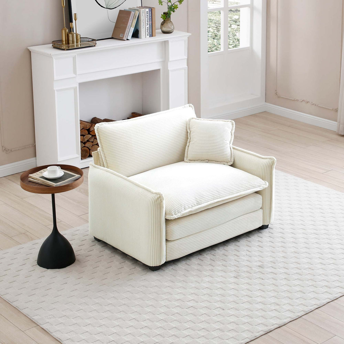 Beige Corduroy Accent Chair, 1-Seat