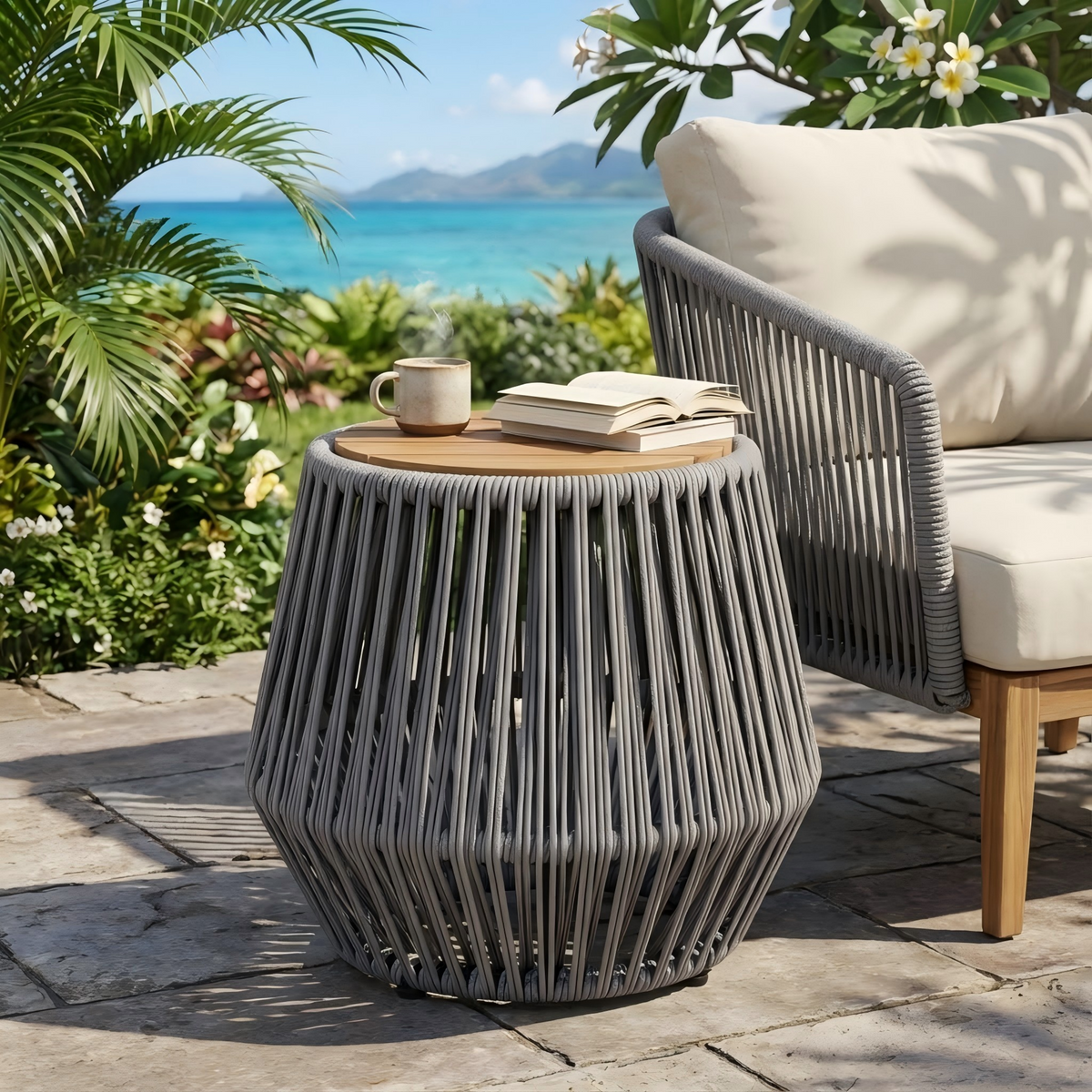 Teak Finish Outdoor Side Table