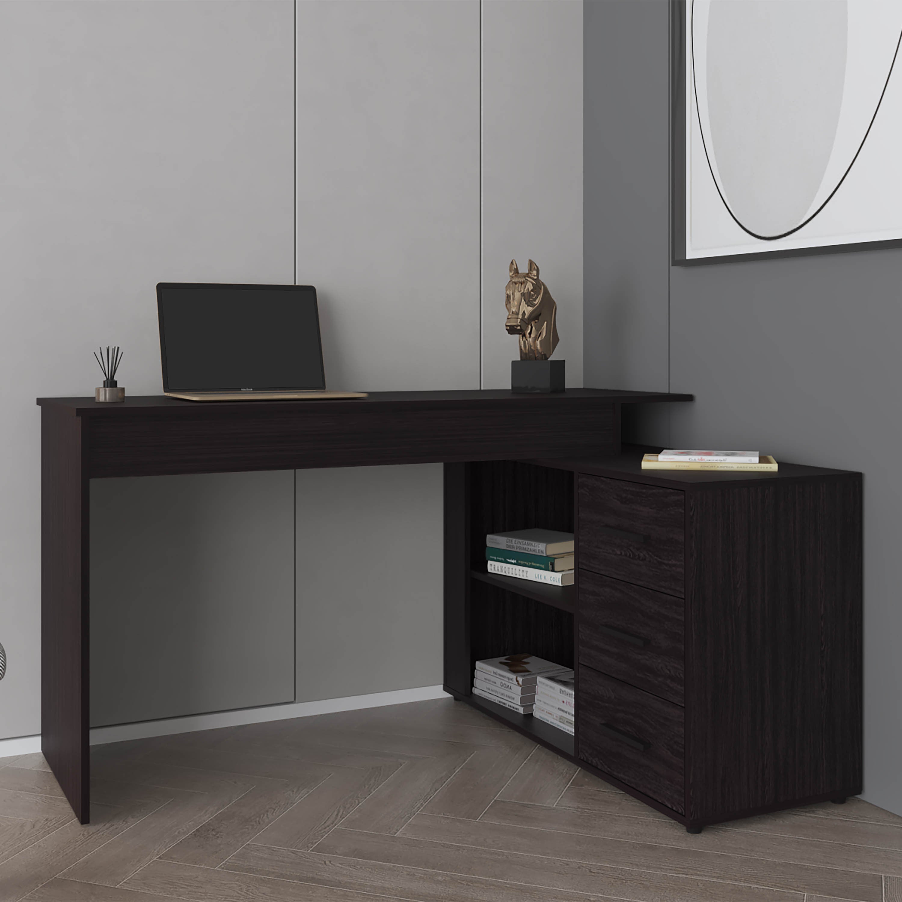 L-Shaped Computer Desk, Workstation, 54.1 in, Black