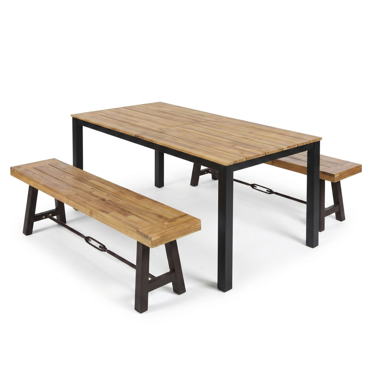 Teak Finish Solid Wood 3-Piece Patio Dining Set for 4