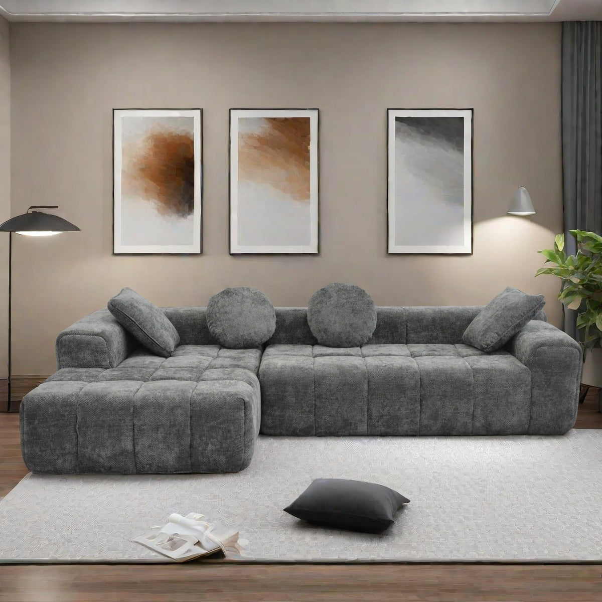 Dark Gray Linen L-Shaped Sleeper Sectional, 108.7 in Wide, Left-Facing