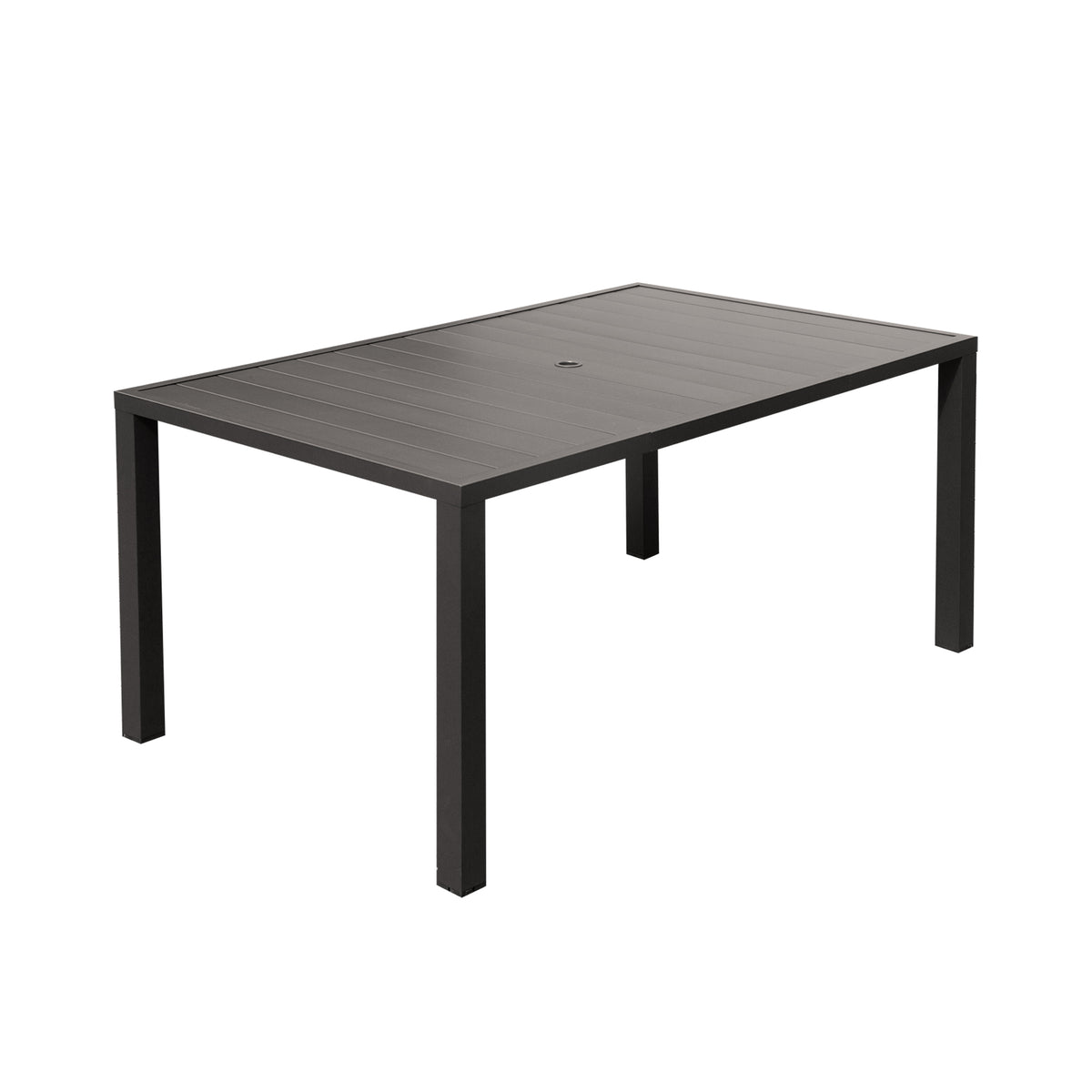 Brown Metal Rectangular Outdoor Dining Table with Umbrella Hole, 62.4 in Wide