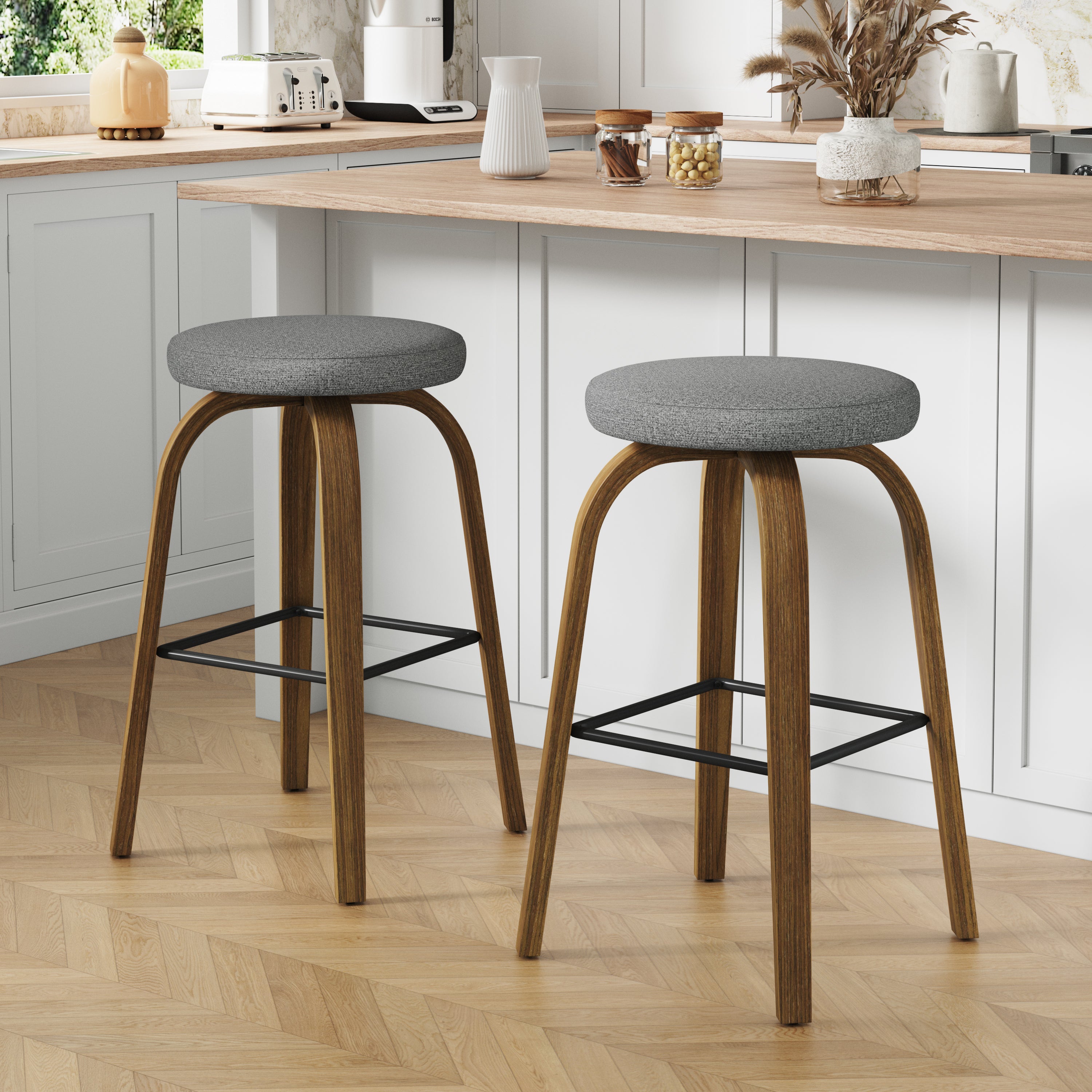 Swivel Bar Stools Set of 2, Gray, Backless 30 in