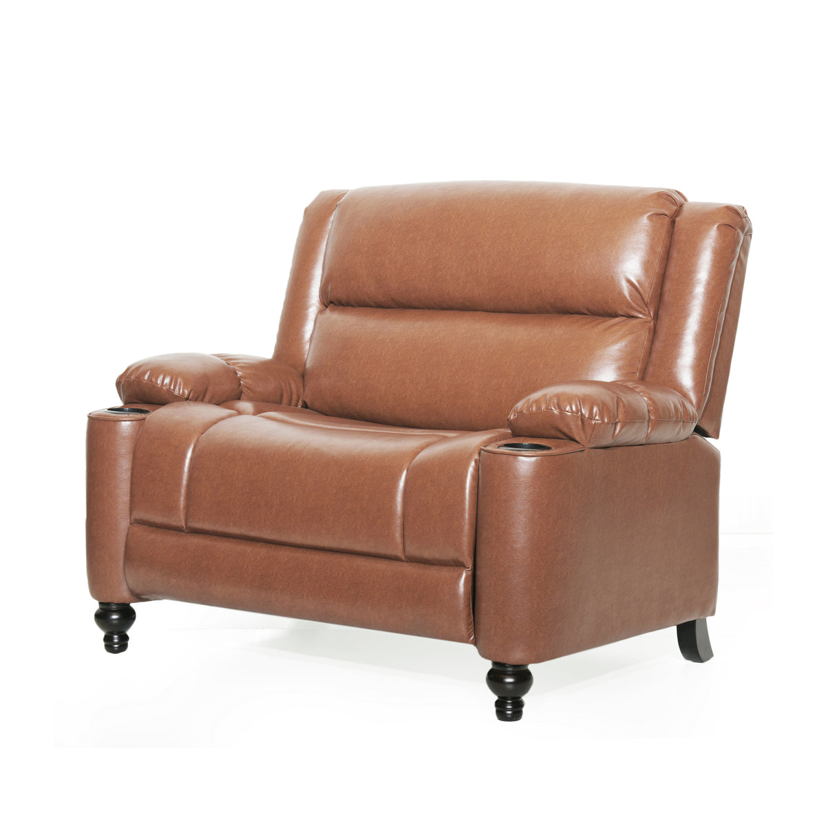 Brown Vegan Leather Recliner, Cup Holders