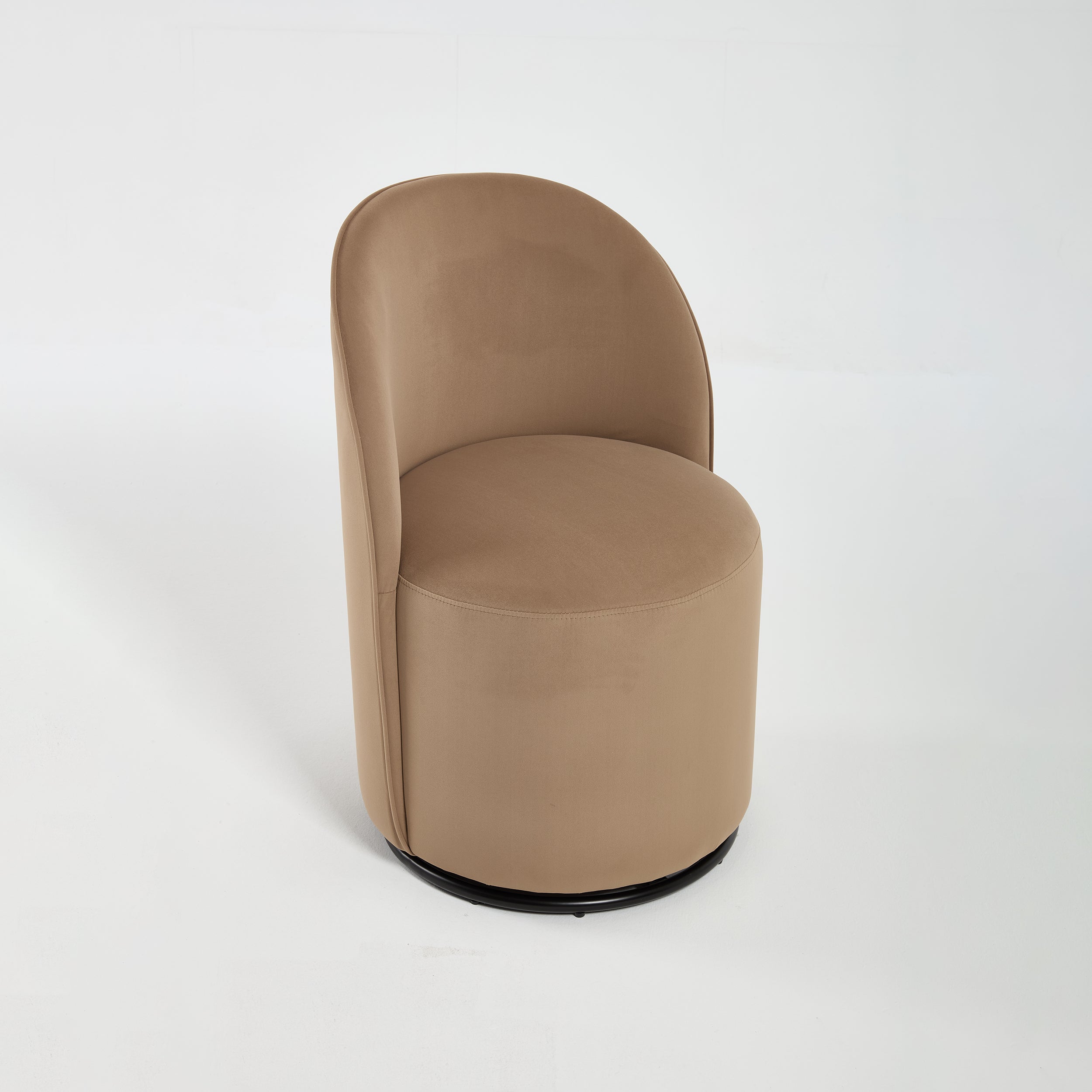 Velvet Barrel Swivel Dining Chair, Brown with Metal Base