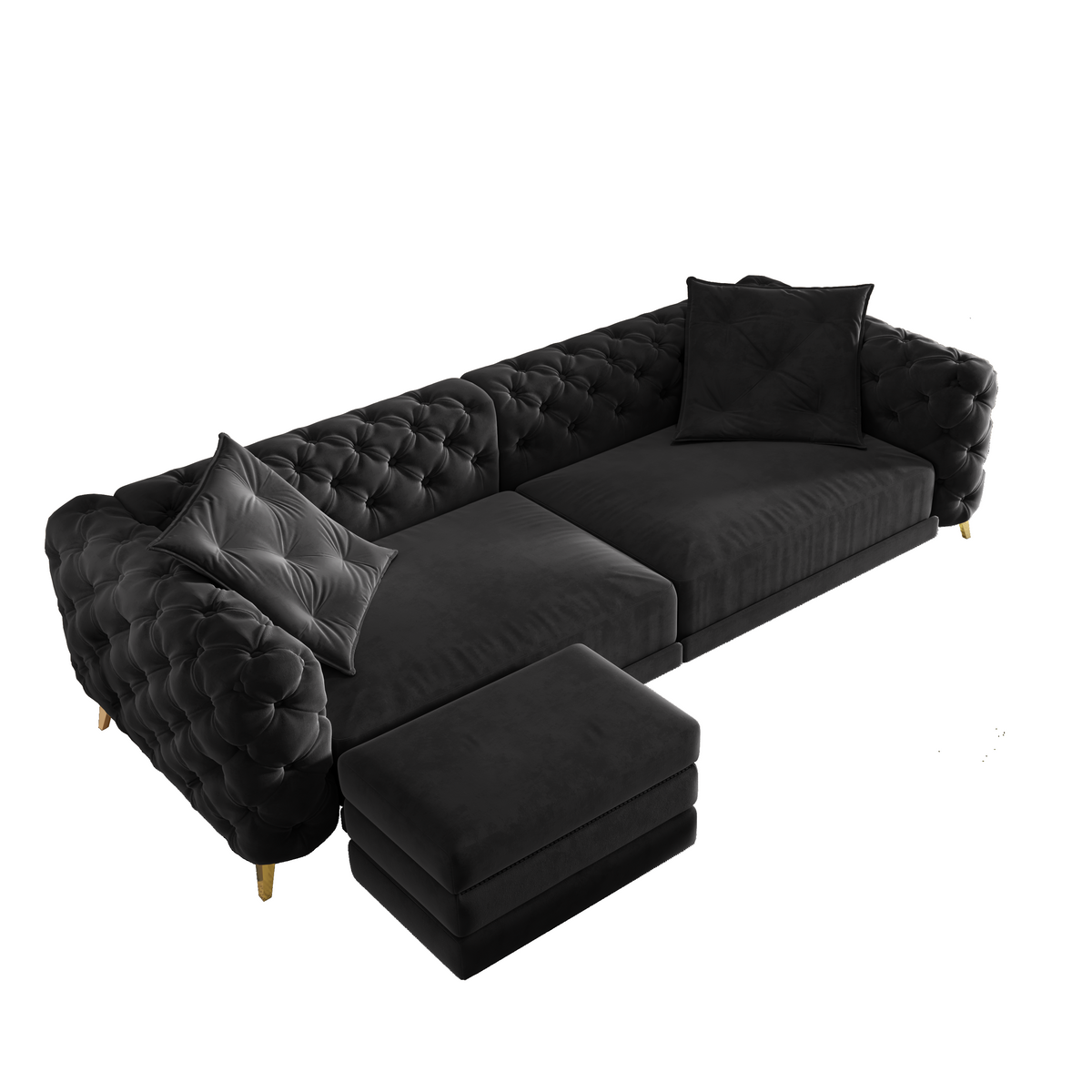 Black Velvet 4-Seat King Sleeper Sofa with Ottoman, 97.7 in Wide