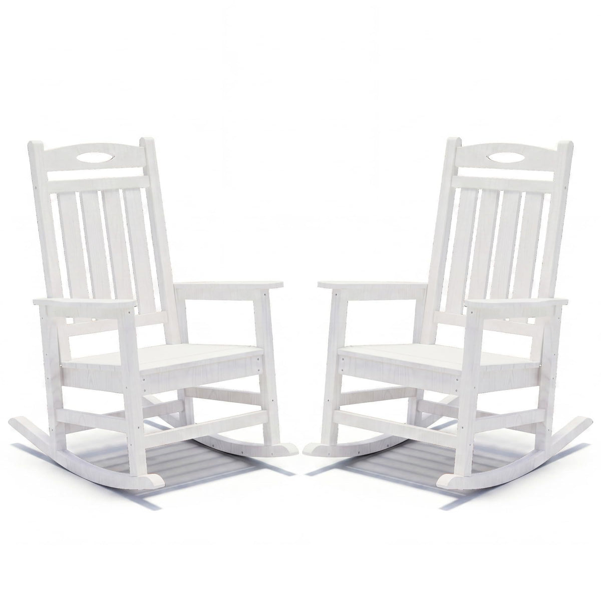White HDPE Outdoor Rocking Chair, Set of 2, 43.7 in Tall