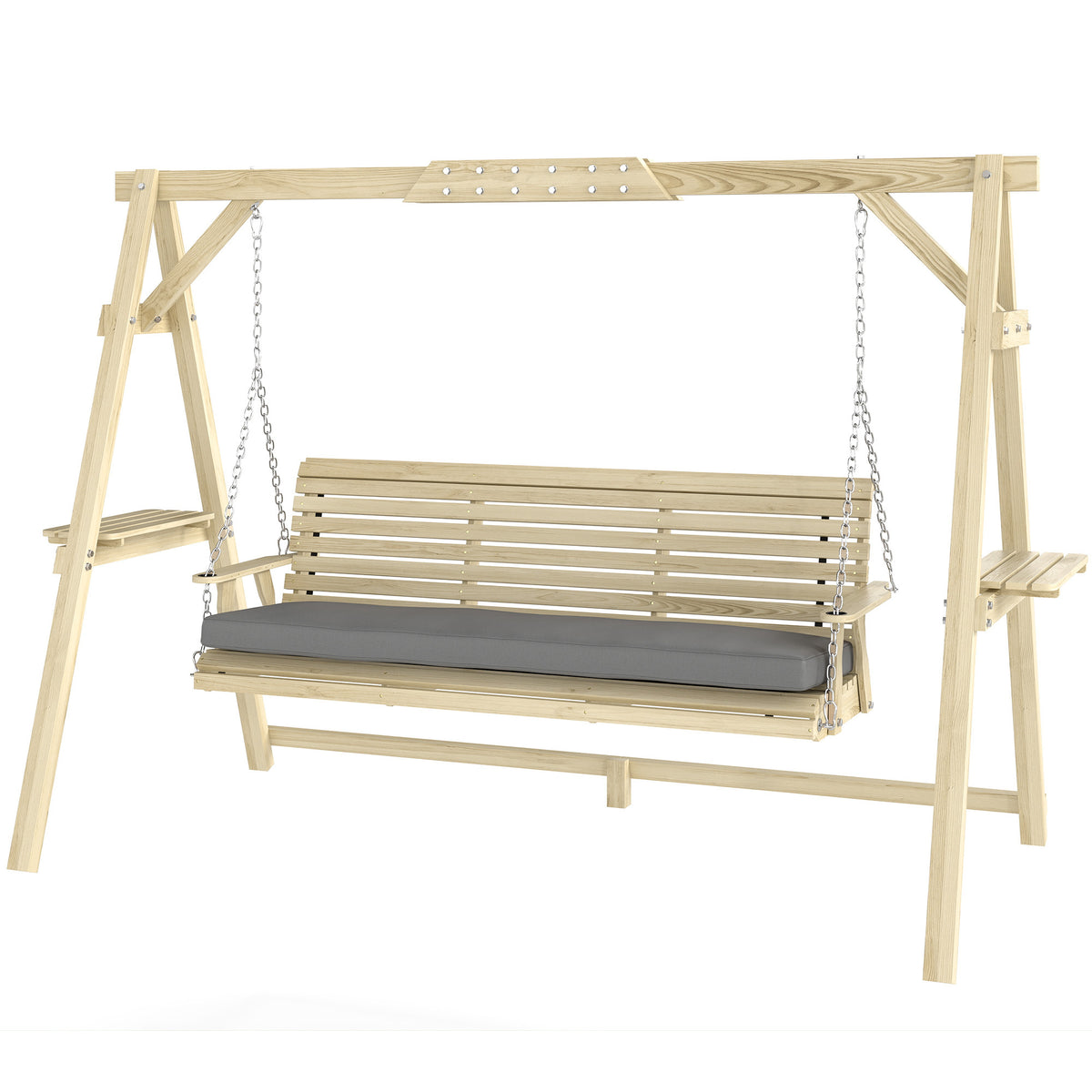 Natural Solid Wood Porch Swing with Stand