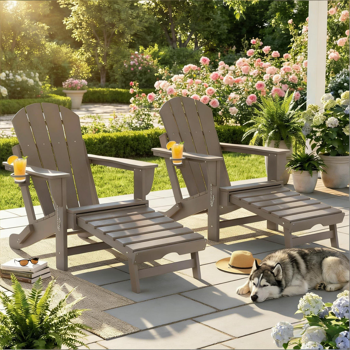 Brown HDPE Folding Adirondack Chair, Set of 2