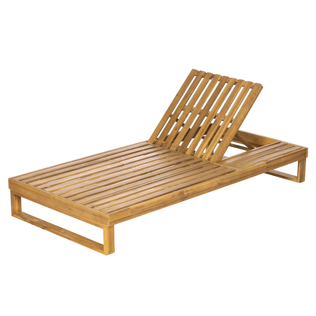 Teak Finish Solid Wood Adjustable Outdoor Chaise Lounge