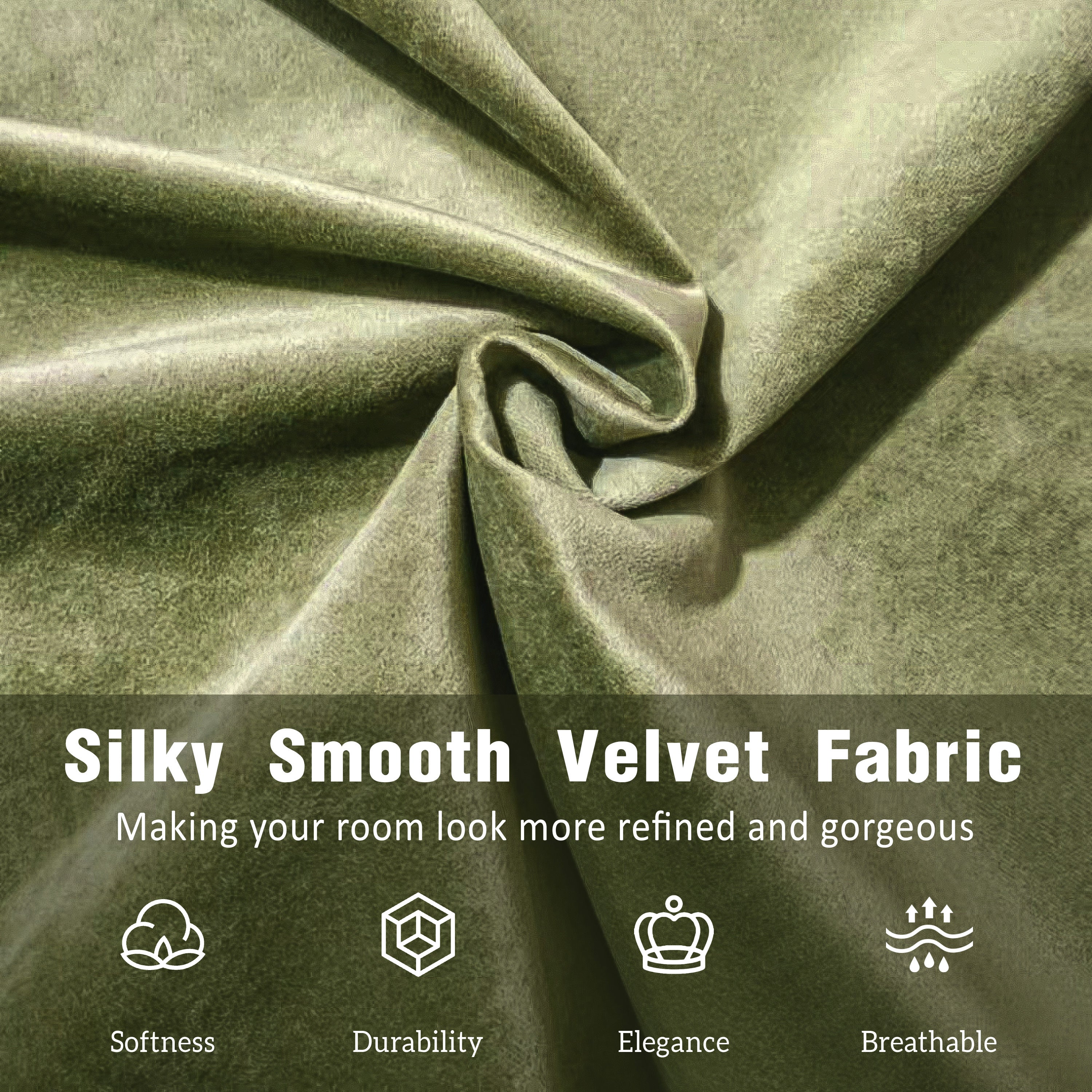 Olive green velvet king bed frame, straight-on front view, no bedding