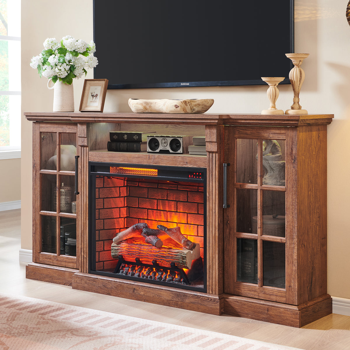 Brown Fireplace TV Stand for TVs up to 75 in, 65 in Wide
