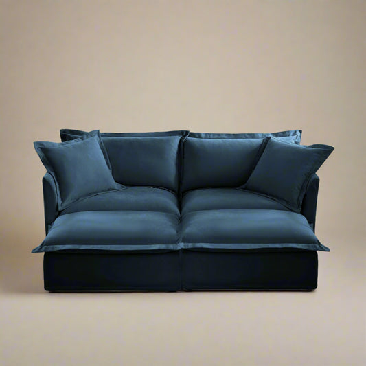 Fluffy 2-Seat Sofa in Navy with 2 Ottomans – Machine Washable