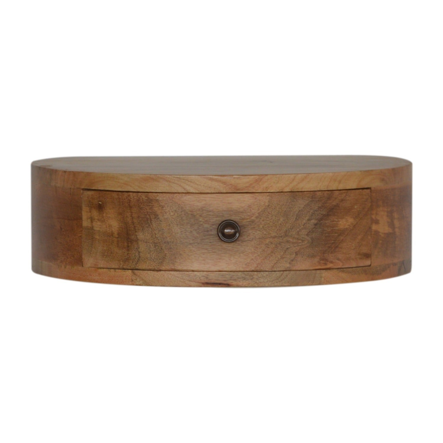 Round Wall Mounted Nightstand, Solid Wood with Drawer, Oak